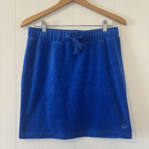 Juicy Couture Mini Skirt Women’s Size Medium Blue Velour Y2K Draw String McBling - Picture 1 of 11